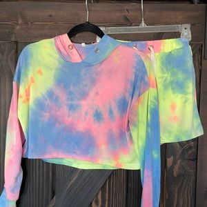 Shein Rainbow Neon Tie Dye Crop Top/ Shorts Set, womens size small